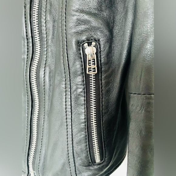 Mango Genuine Leather Biker Jacket XS Dark Brown Classic Moto Zip - Picture 7 of 9